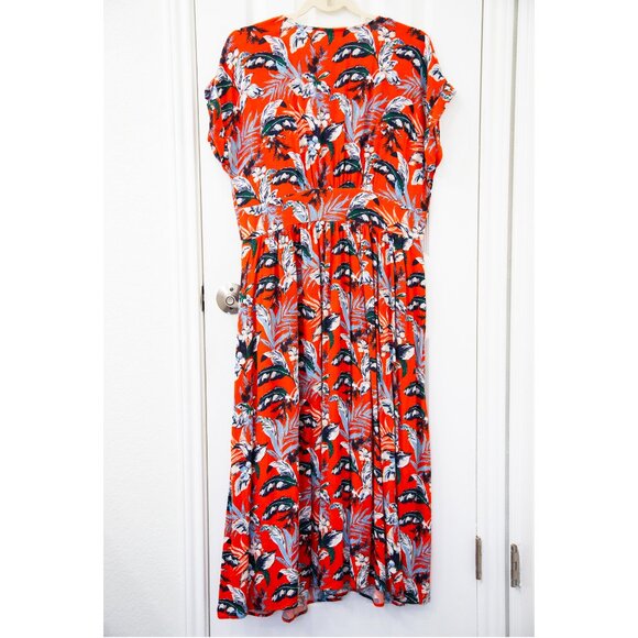 Loft Orange Botanical Print Midi Button-down Dress, size 12 - Picture 6 of 7